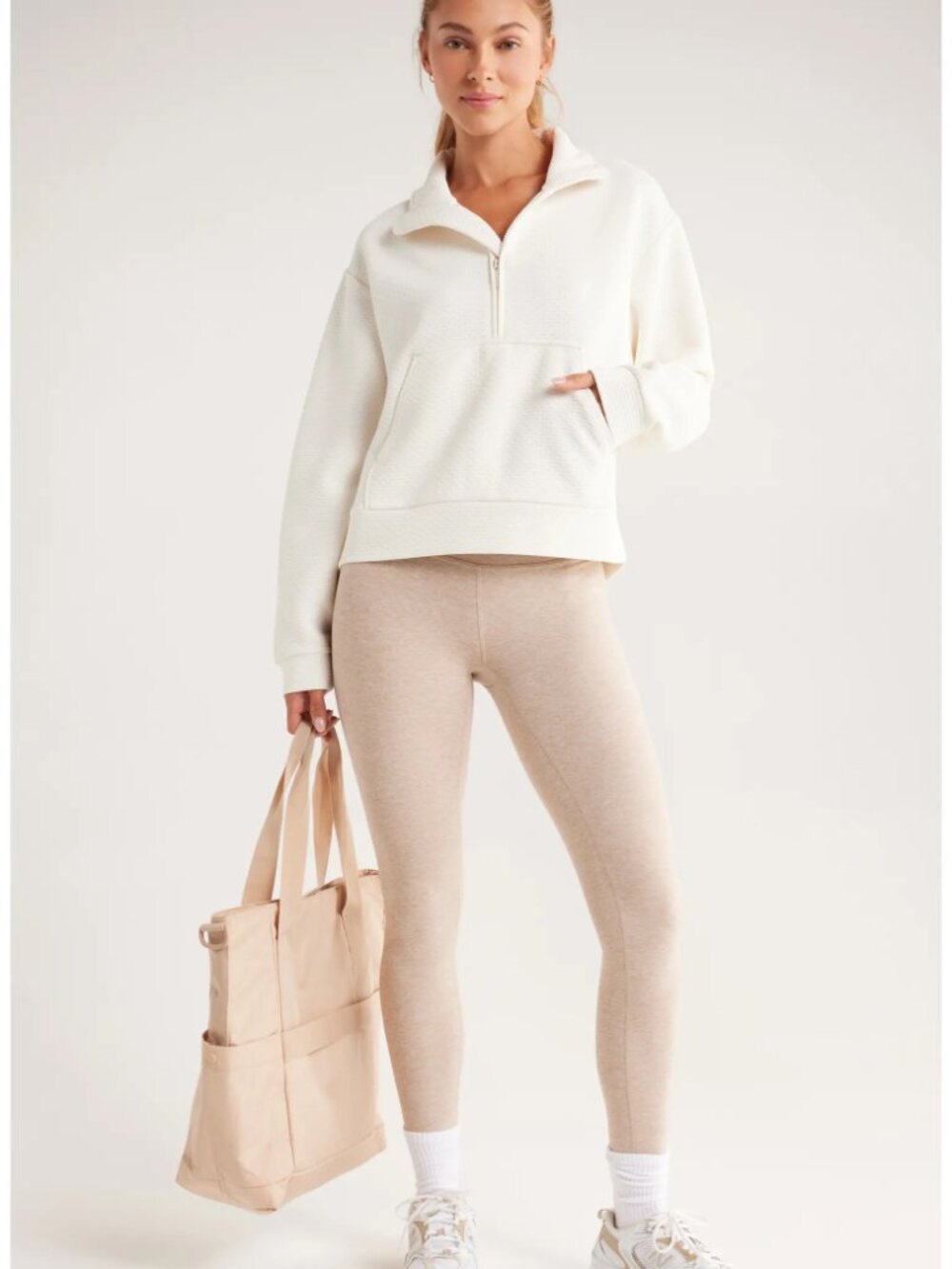 Zella Textured Half Zip Pullover in Ivory Egret - Picture 6 of 7